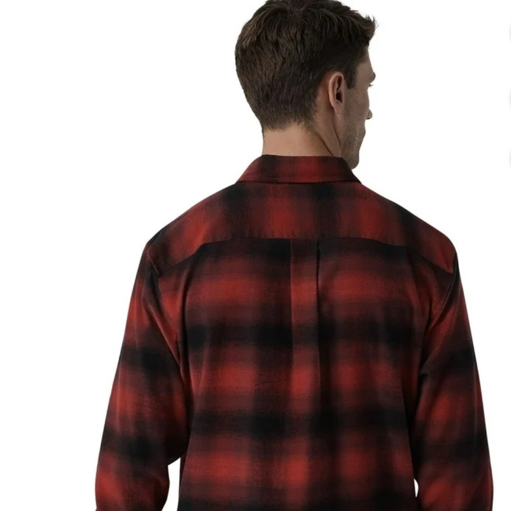 Chaps Flannel Red Black Plaid Large Tall Button Down Shirt cotton stretch - Picture 4 of 14